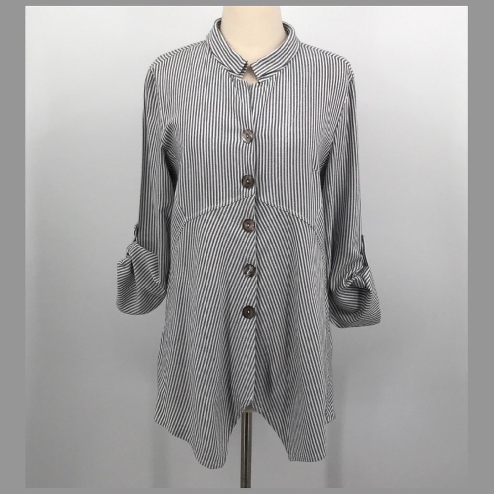 John Mark Striped Button Down Tunic Top